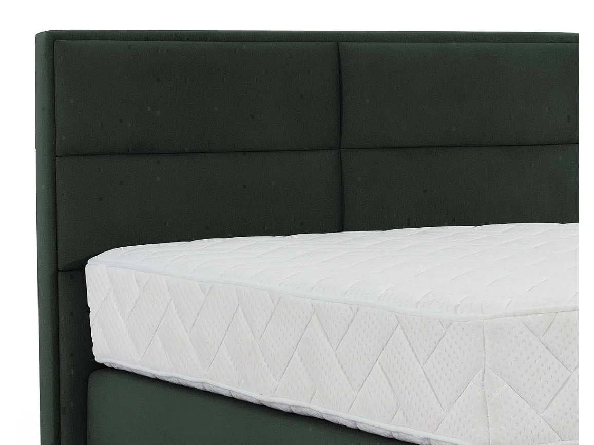 Lit continental velours vert anglais Tiempo avec matelas 30cm en latex et pied métal noir-160x200