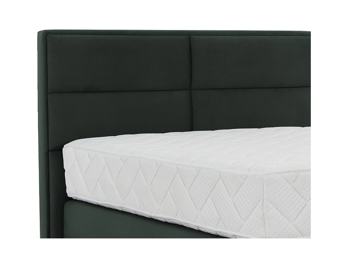 Lit continental velours vert anglais Tiempo avec matelas 30cm en latex et pied métal noir-160x200
