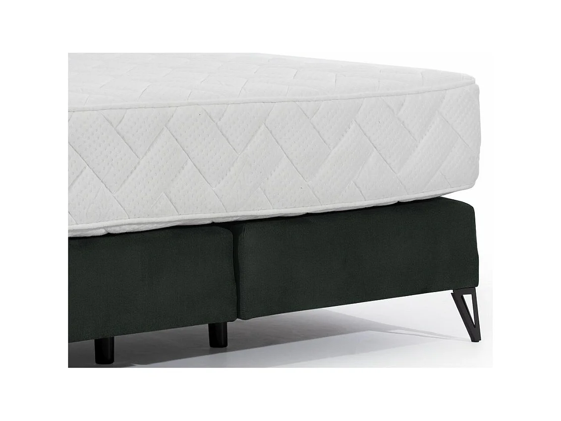 Lit continental velours vert anglais Tiempo avec matelas 30cm en latex et pied métal noir-160x200