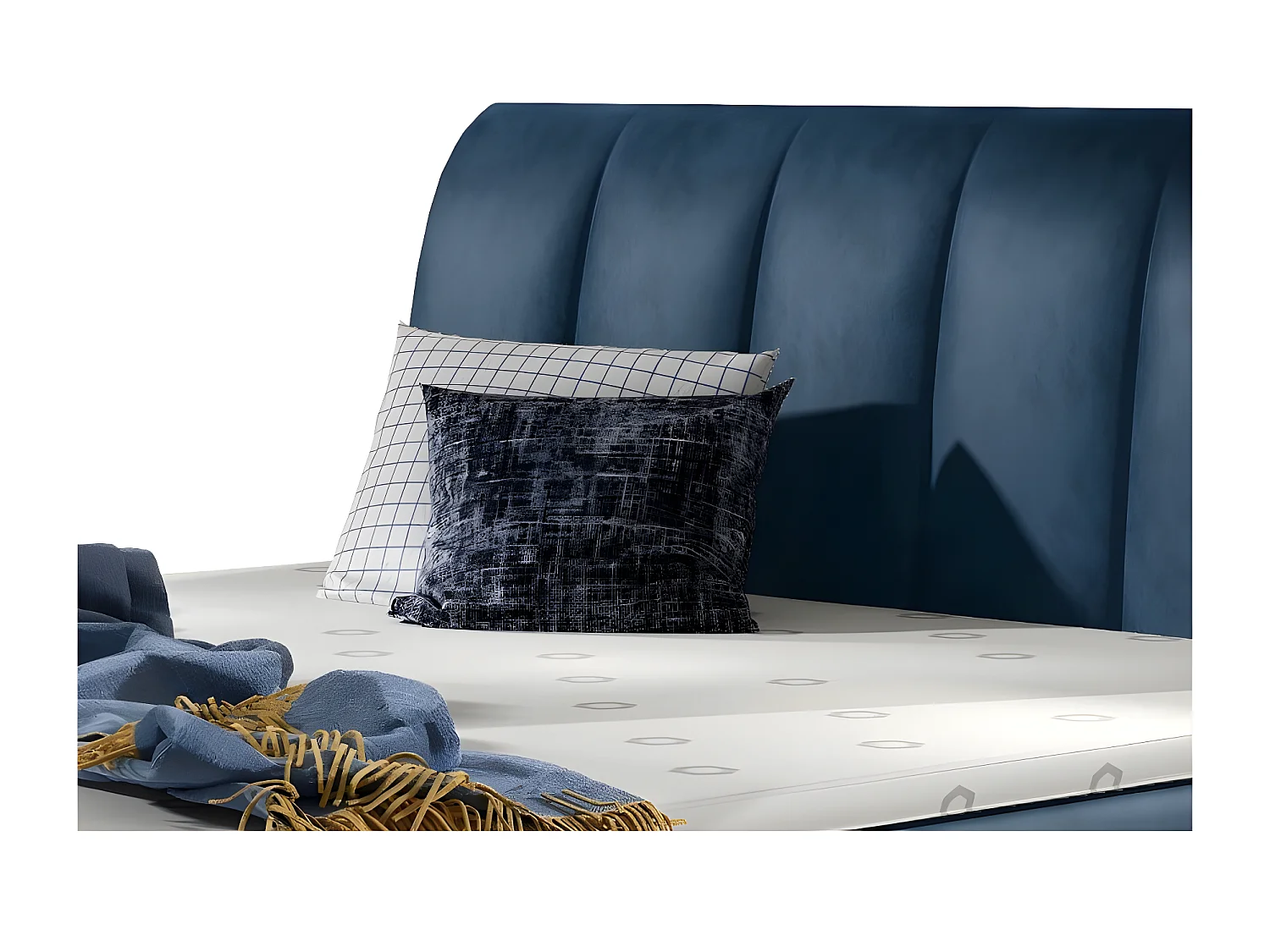 Lit continental matelassé velours bleu Florencia-180x200