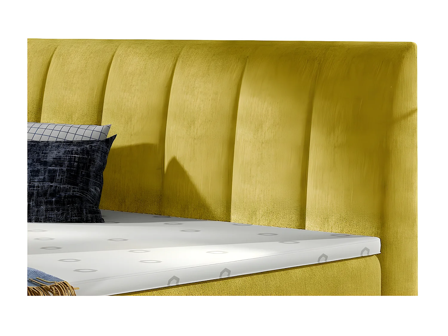 Lit continental matelassé tissu jaune olive Florencia-180x200