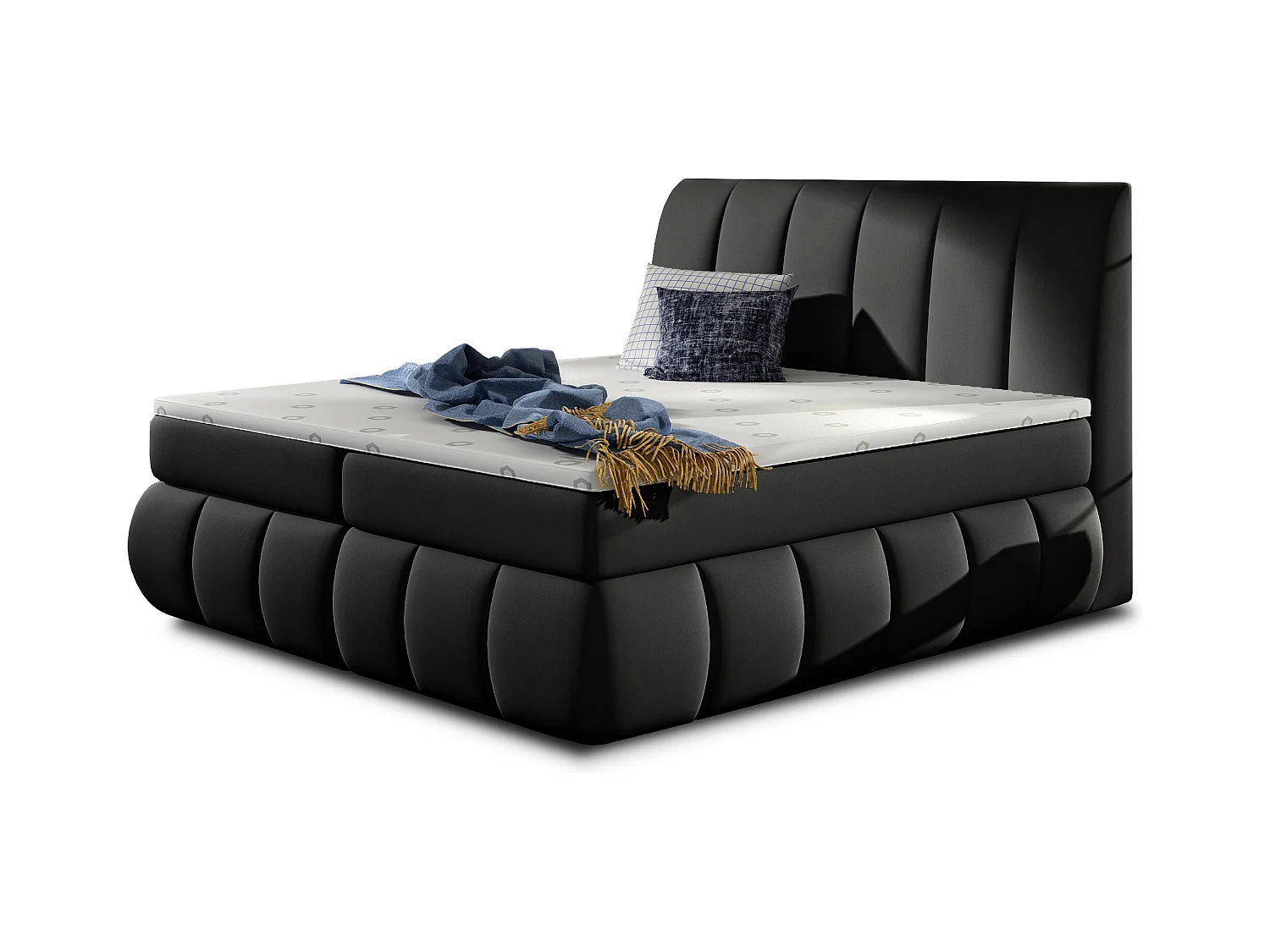 Lit continental matelassé simili cuir noir Florencia-180x200