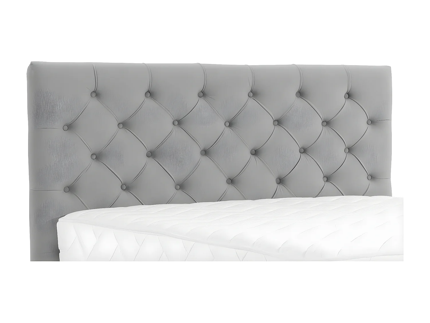 Lit continental capitonné tissu gris clair Pozza avec matelas 30cm en latex et pied métal noir-140x200