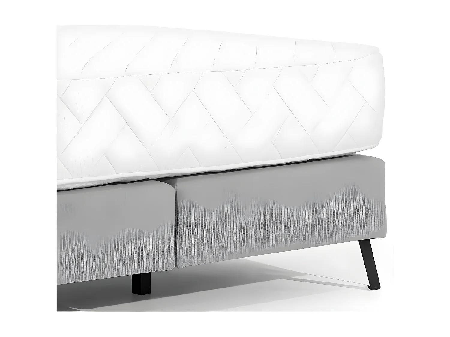 Lit continental capitonné tissu gris clair Pozza avec matelas 30cm en latex et pied métal noir-140x200