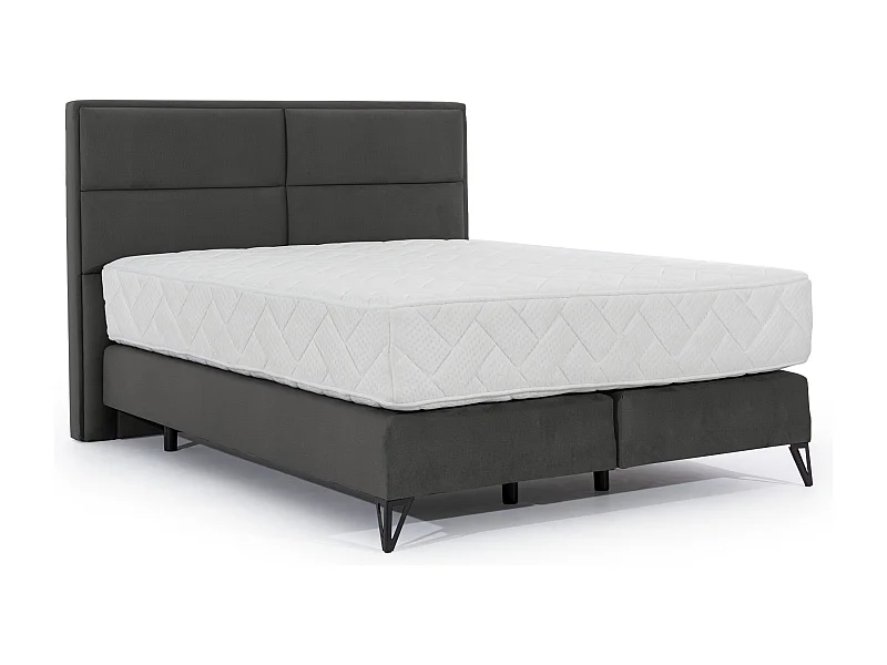 Lit continental tissu gris foncé Tiempo avec matelas 30cm en latex et pied métal noir-140x200