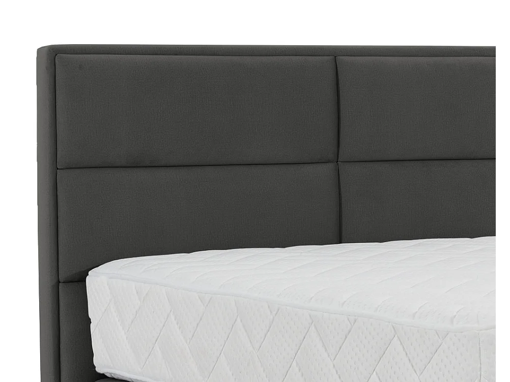 Lit continental tissu gris foncé Tiempo avec matelas 30cm en latex et pied métal noir-140x200