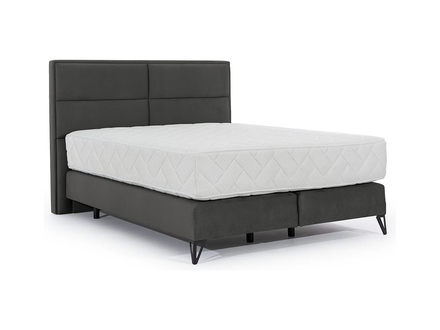 Lit continental tissu gris foncé Tiempo avec matelas 30cm en latex et pied métal noir-140x200