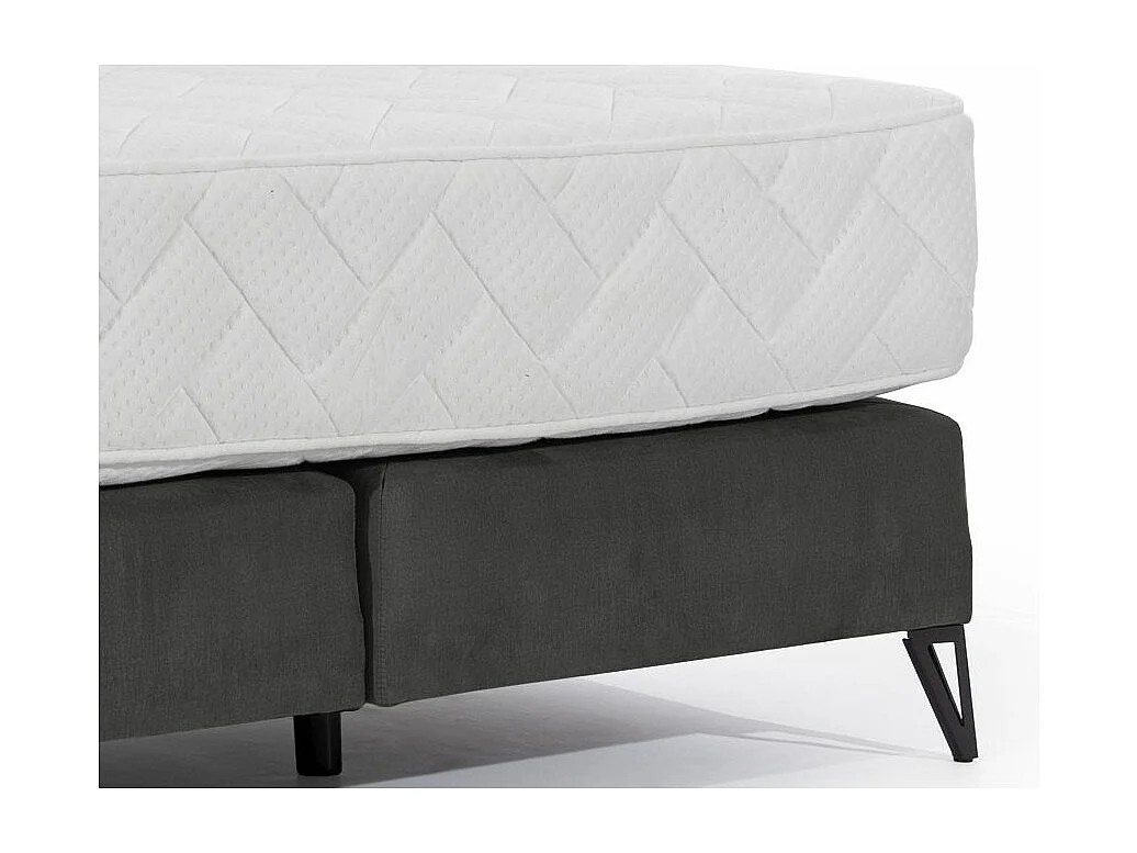 Lit continental tissu gris foncé Tiempo avec matelas 30cm en latex et pied métal noir-140x200