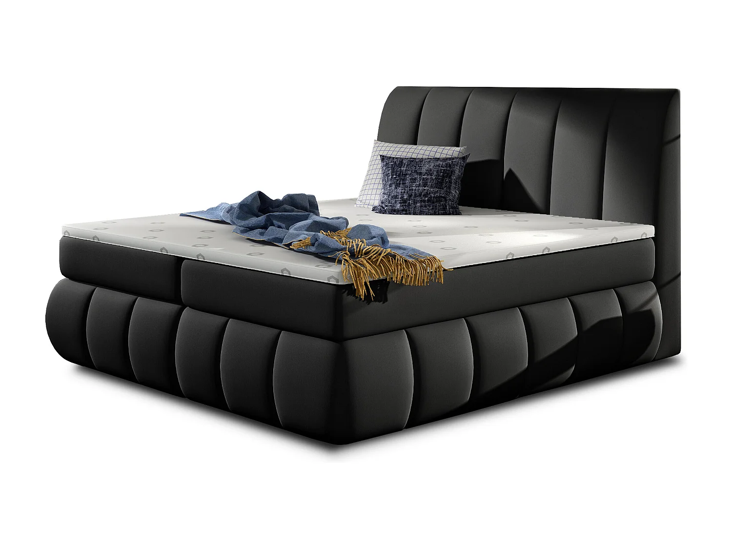 Lit continental matelassé simili cuir noir Florencia-140x200