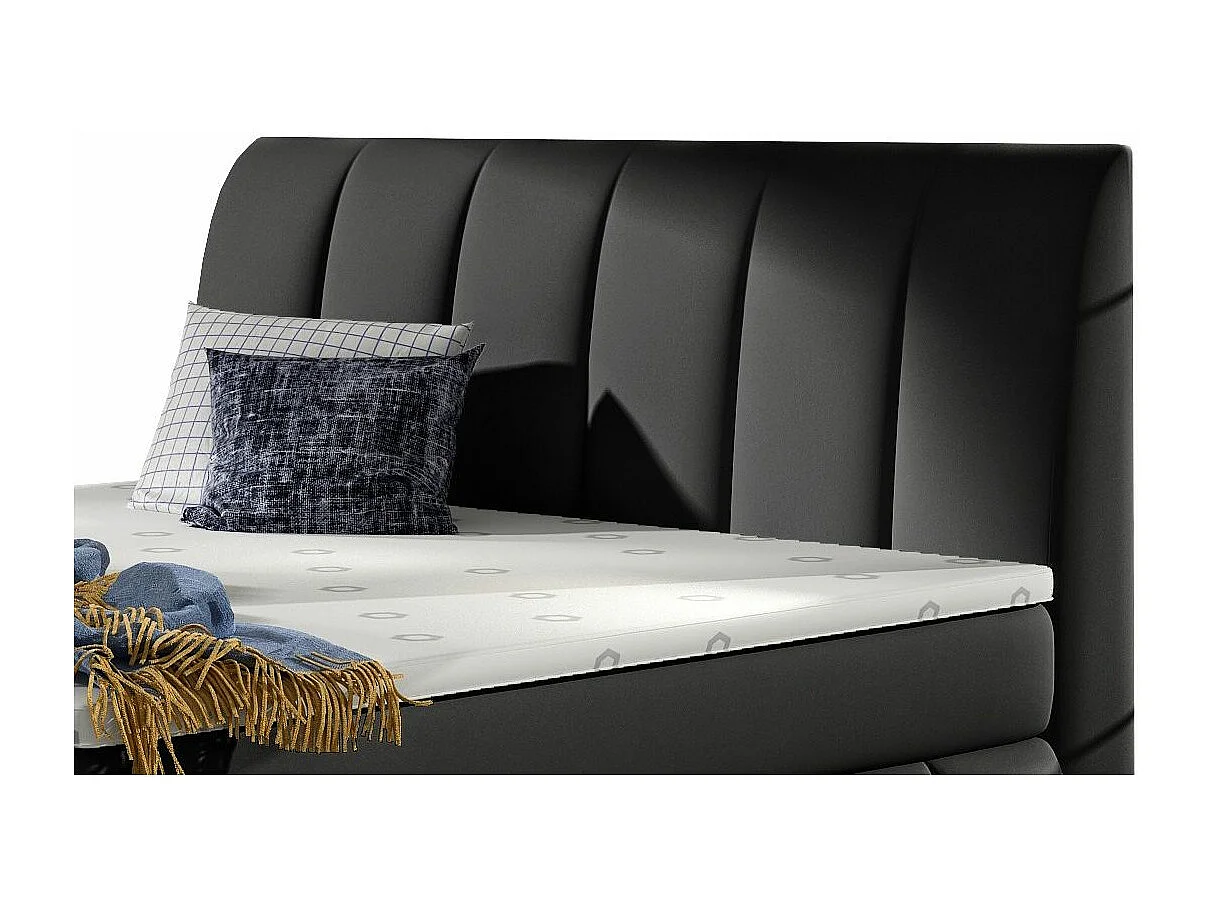 Lit continental matelassé simili cuir noir Florencia-140x200