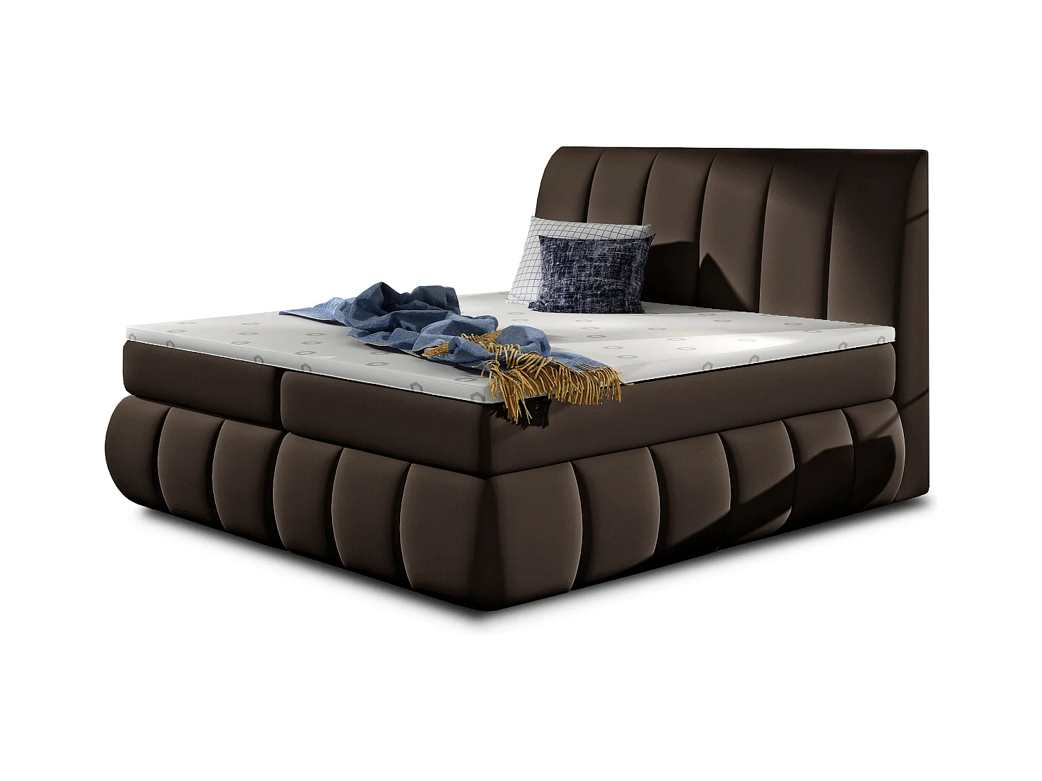 Lit continental matelassé simili cuir marron Florencia-160x200
