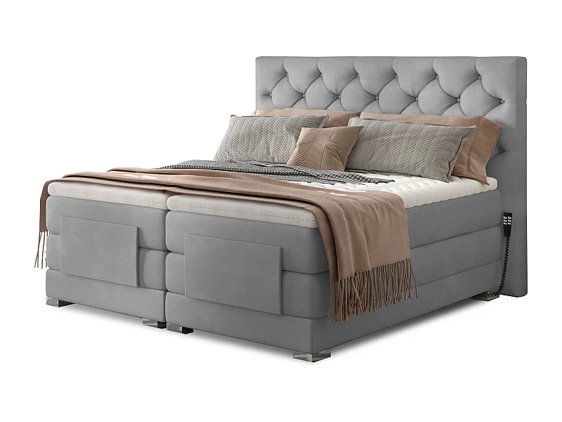 Lit continental électrique velours gris clair avec matelas et surmatelas Karmen-90x200