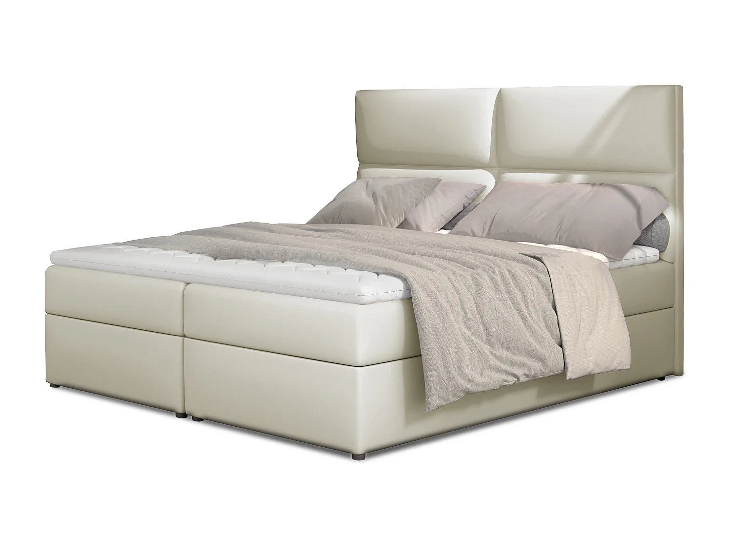 Weber lichtbeige gewatteerd continentaal bed met kunstleer-Slapen 160x200cm