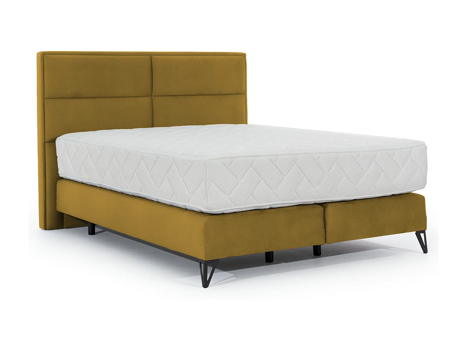 Tiempo geel fluwelen continentaal bed met latexmatras van 30 cm en zwart metalen poot-Slapen 140x200cm