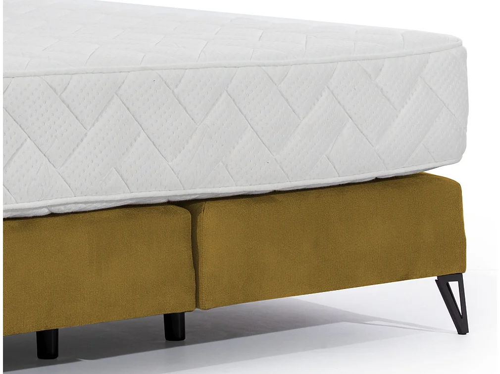 Tiempo geel fluwelen continentaal bed met latexmatras van 30 cm en zwart metalen poot-Slapen 140x200cm