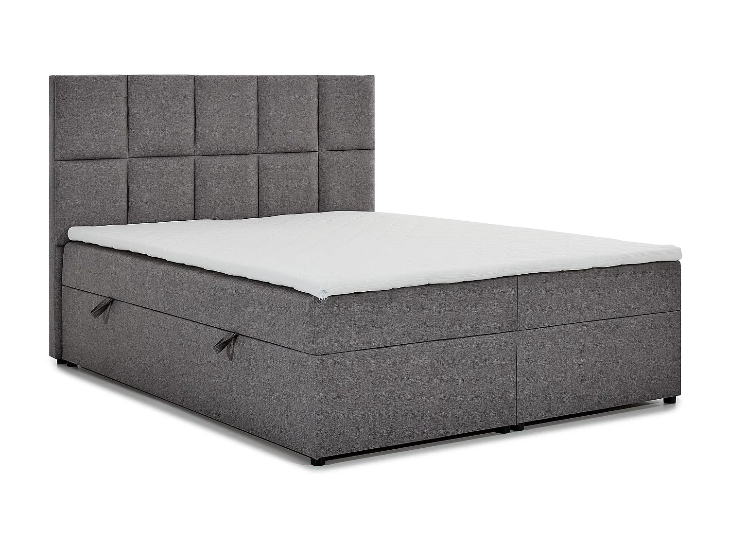 Lit boxspring tissu gris clair chiné avec matelas et surmatelas Lizen-Couchage 180x200 cm