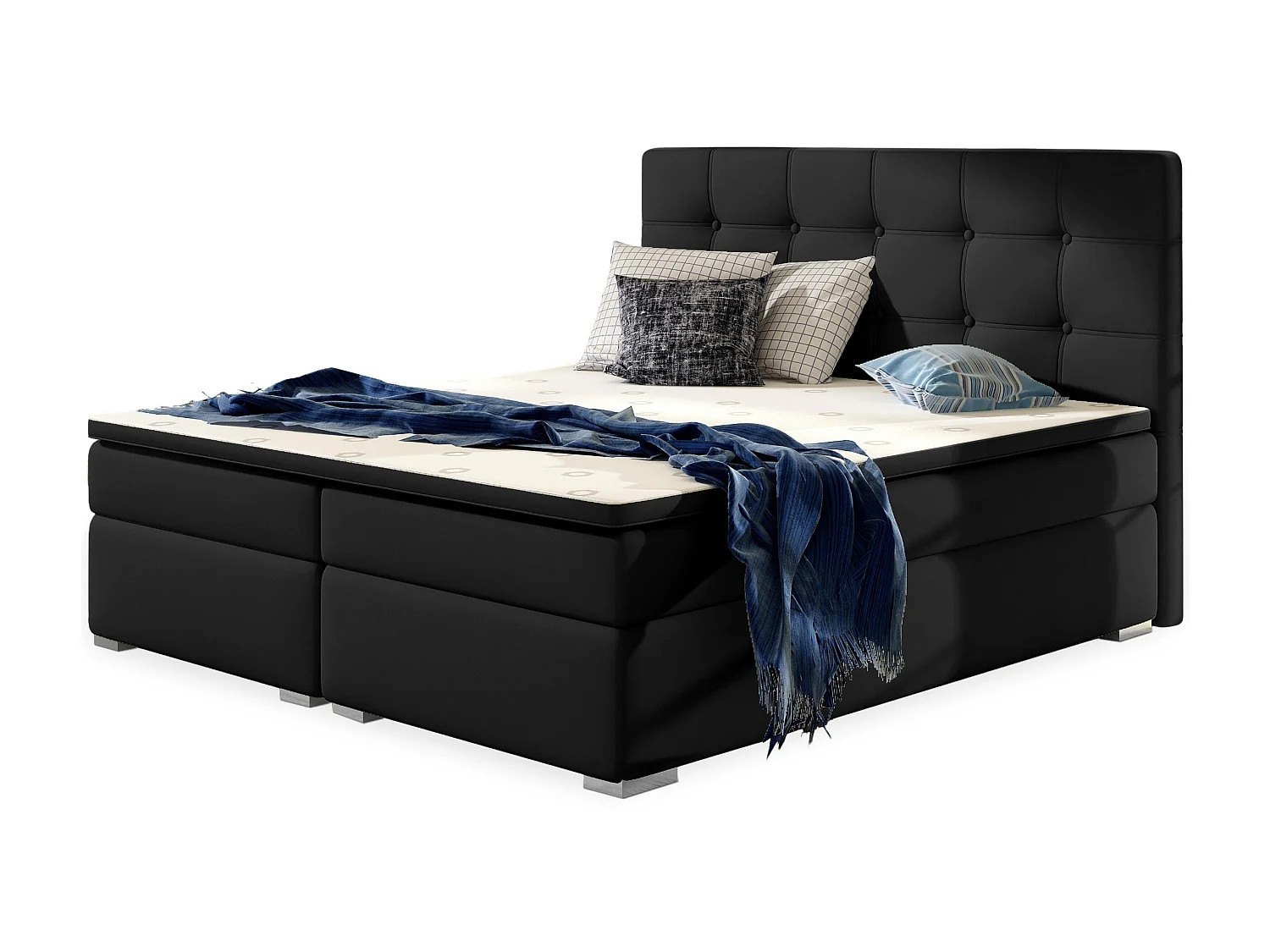 Zwart kunstleren boxspringbed met Kavin matras en topper-Slapen 180x200cm