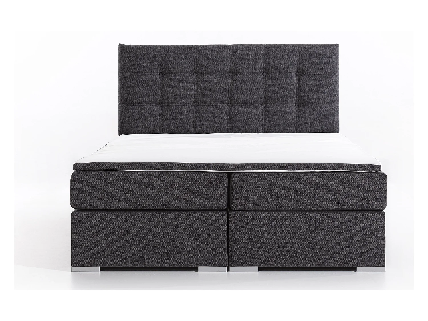 Lichtgrijs stoffen boxspringbed met Kavin matras en topper-Slapen 160x200cm