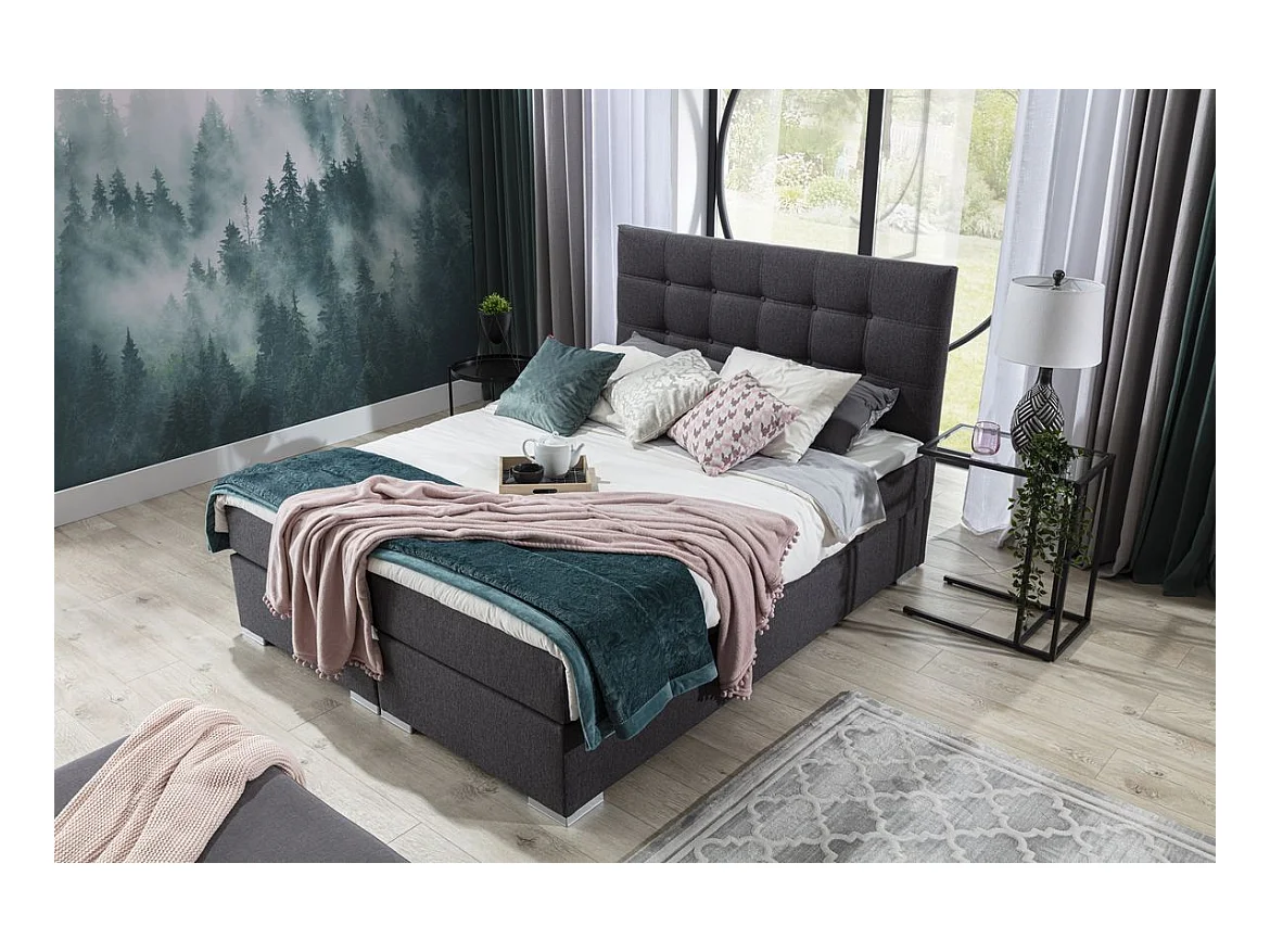 Lit boxspring tissu gris clair avec matelas et surmatelas Kavin-160x200
