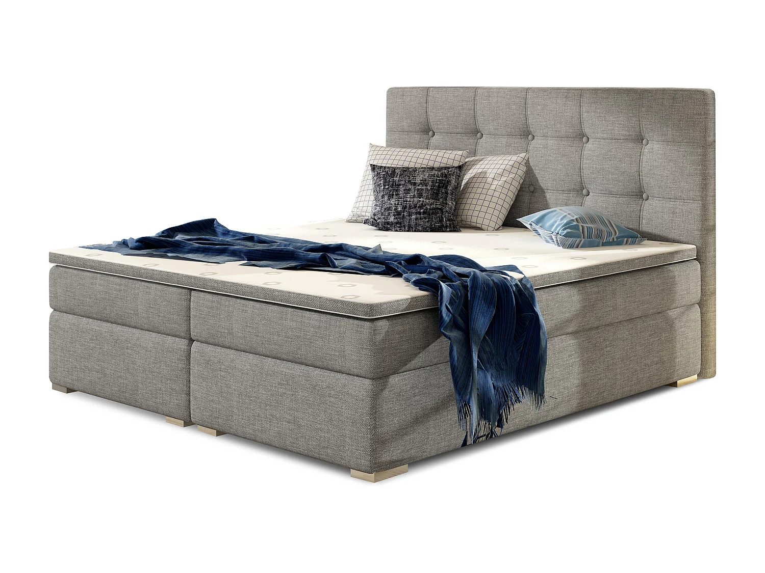 Lit boxspring tissu gris clair avec matelas et surmatelas Kavin-160x200