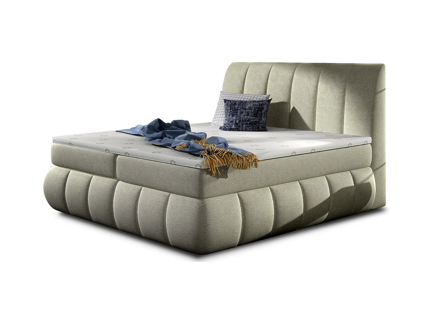 Lit continental matelassé tissu beige clair Florencia-140x200