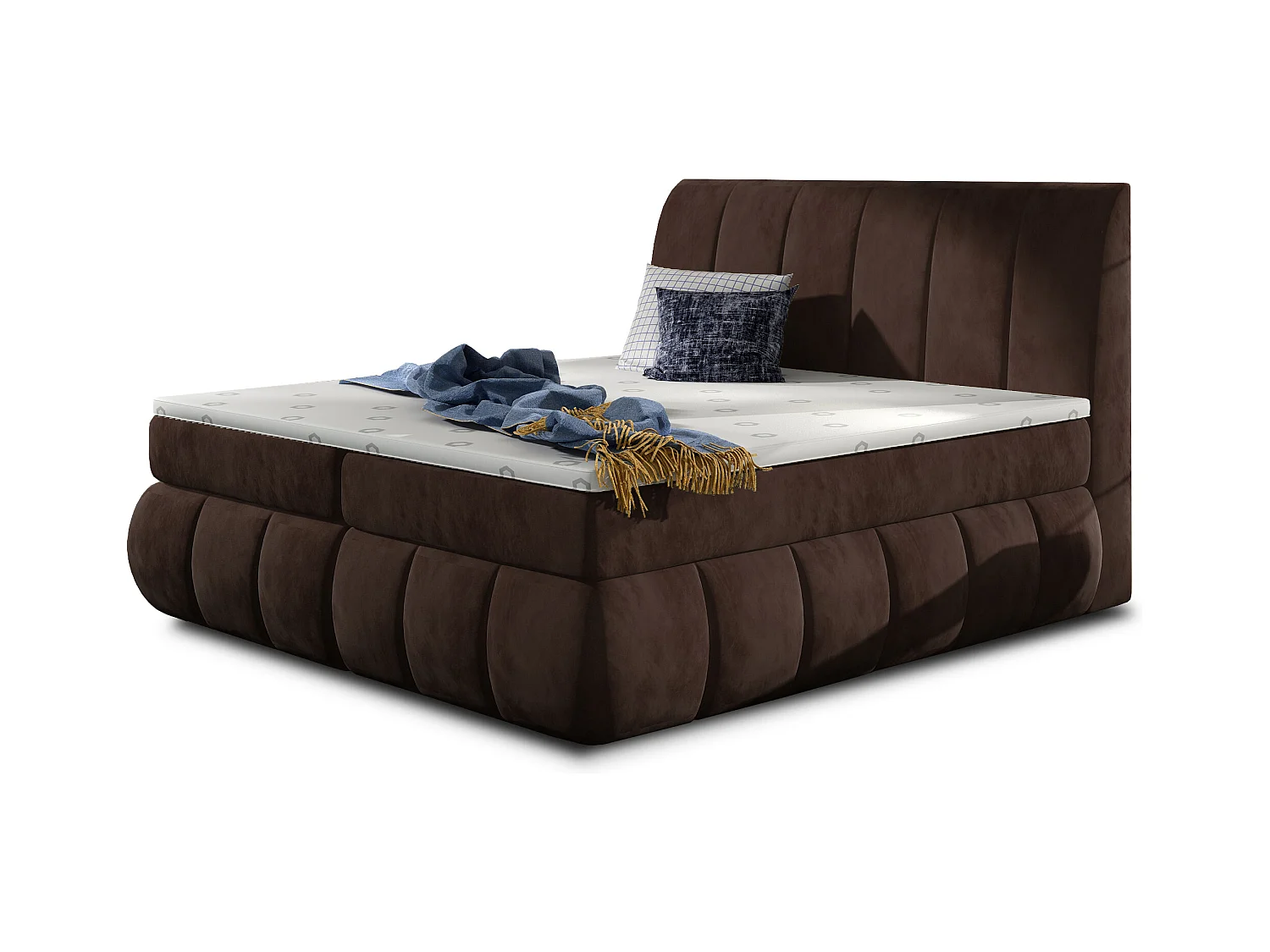 Lit continental matelassé velours marron Florencia-180x200