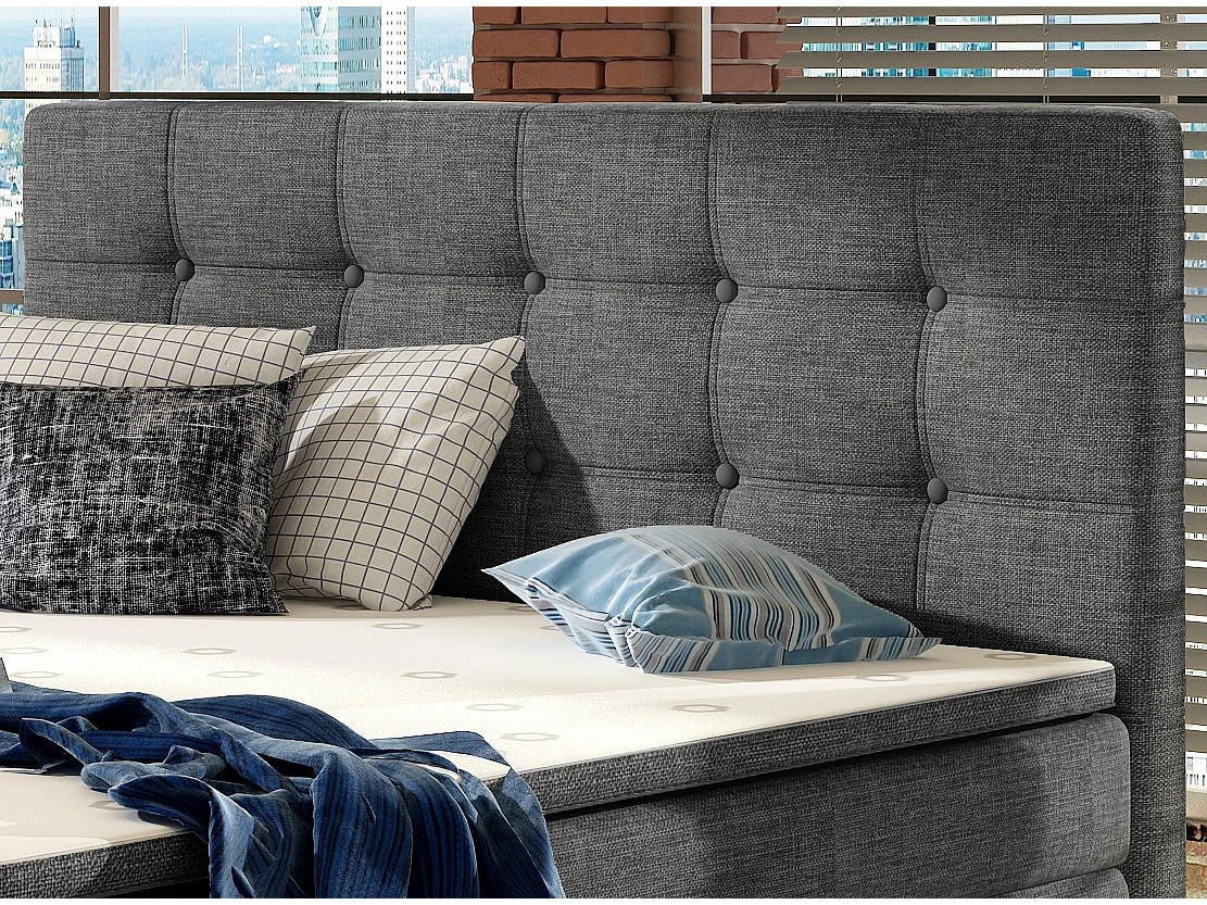 Lit boxspring tissu gris foncé avec matelas et surmatelas Kavin-140x200