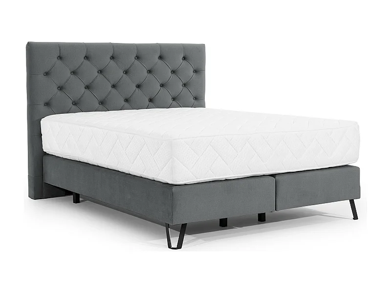 Pozza gestoffeerd continentaal bed in antraciet stof met 30 cm latex matras en zwart metalen poot-Slapen 160x200cm