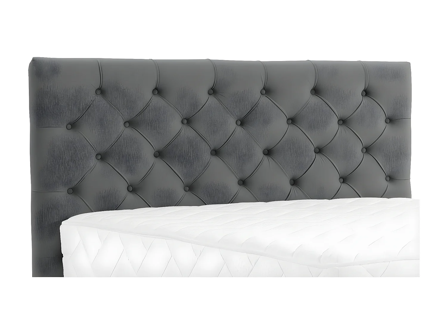 Lit continental capitonné tissu anthracite Pozza avec matelas 30cm en latex et pied métal noir-160x200