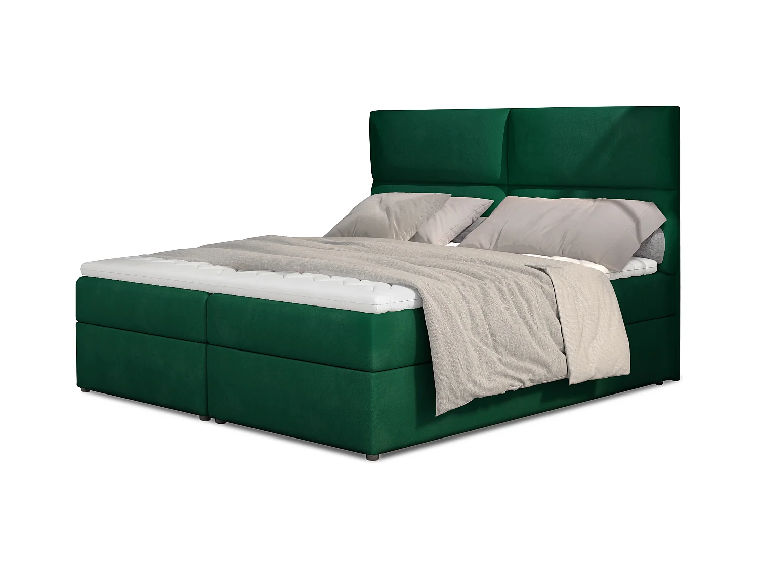 Lit continental capitonné velours vert Weber-160x200