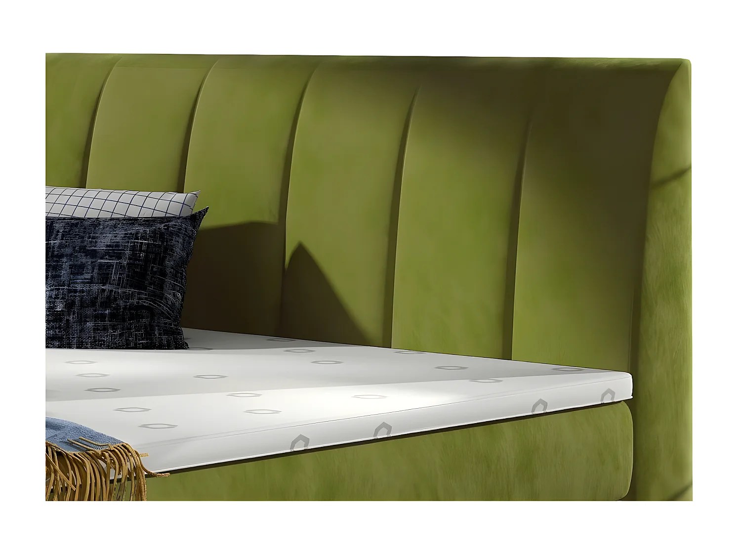 Gewatteerd continentaal bed van zachte anijsgroene stof Florencia-Slapen 180x200cm