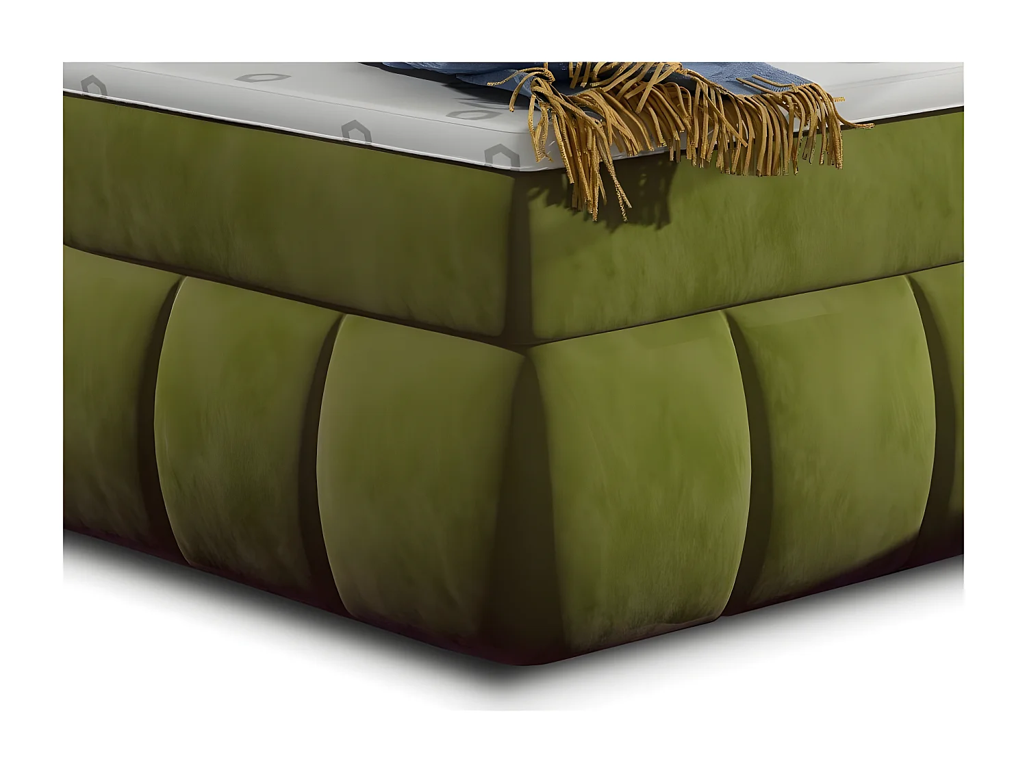 Gewatteerd continentaal bed van zachte anijsgroene stof Florencia-Slapen 180x200cm