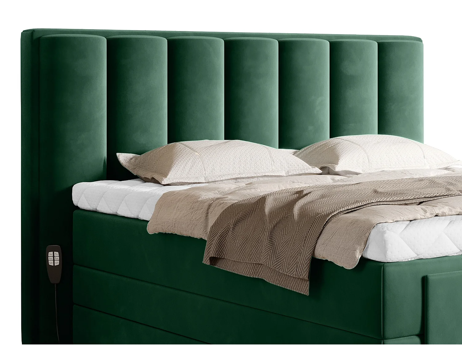 Lit boxspring électrique tissu vert avec matelas et surmatelas Arkos-90x200