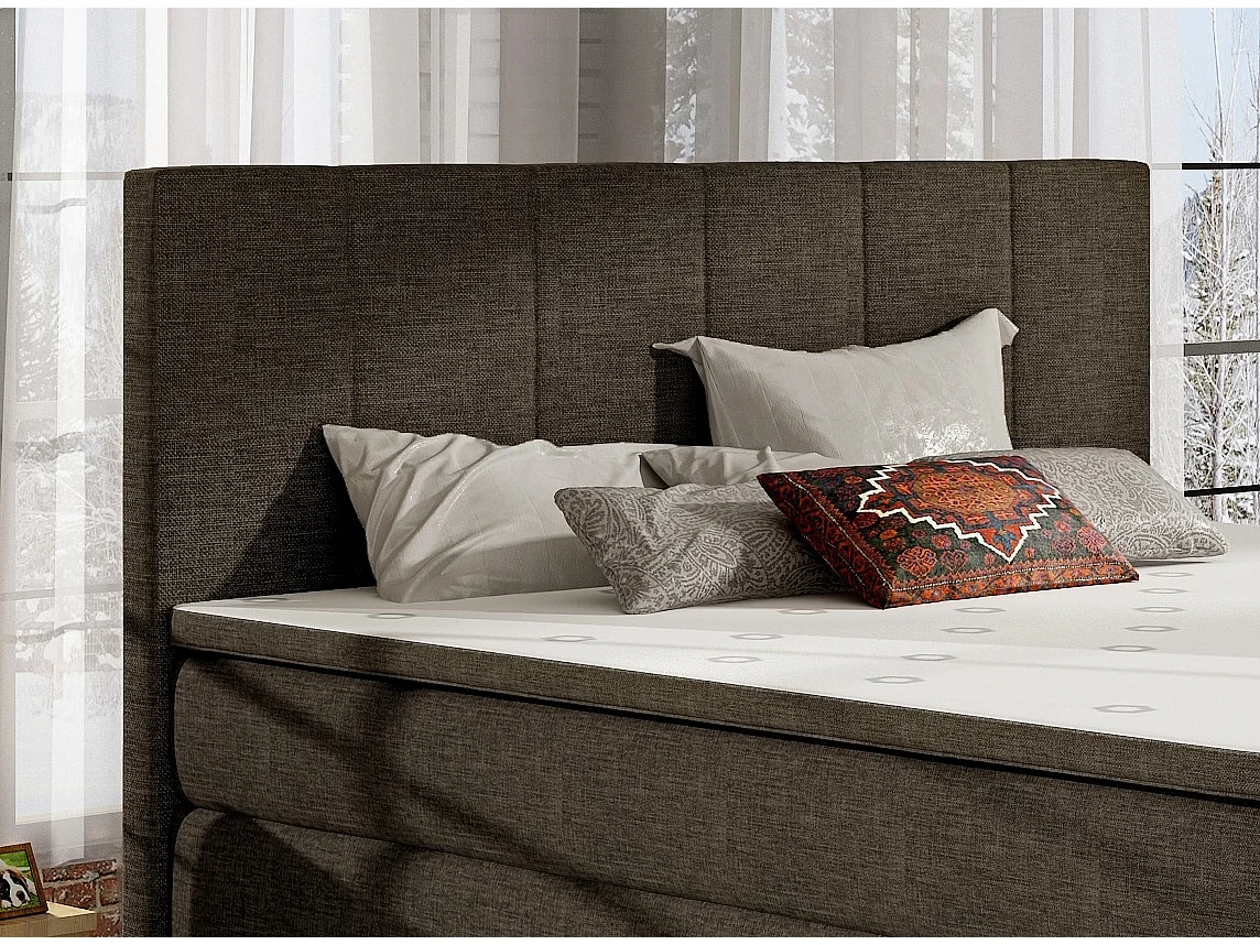 Continentaal bed van bruine stof met Louna-matras en topper-Slapen 140x200cm
