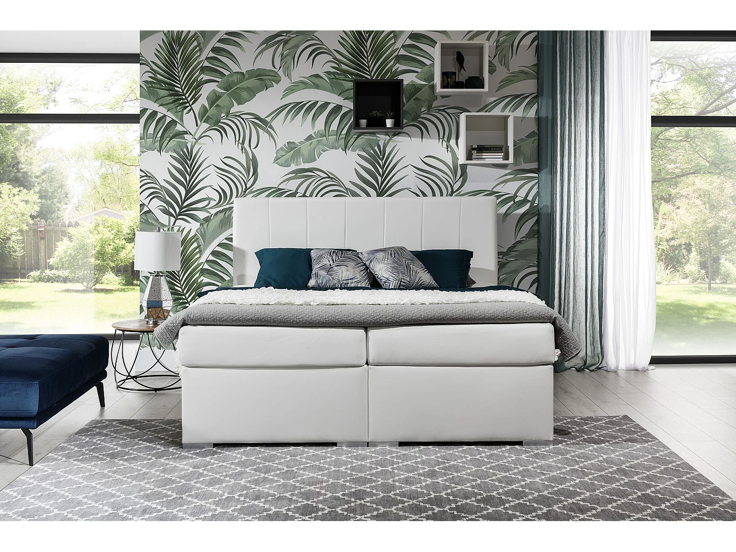 Lit continental tissu noir avec matelas et surmatelas Louna-140x200