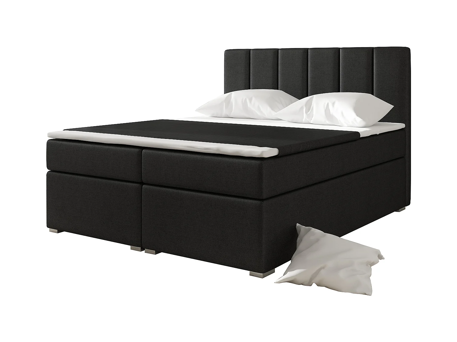 Lit continental simili cuir noir avec matelas et surmatelas Louna-180x200