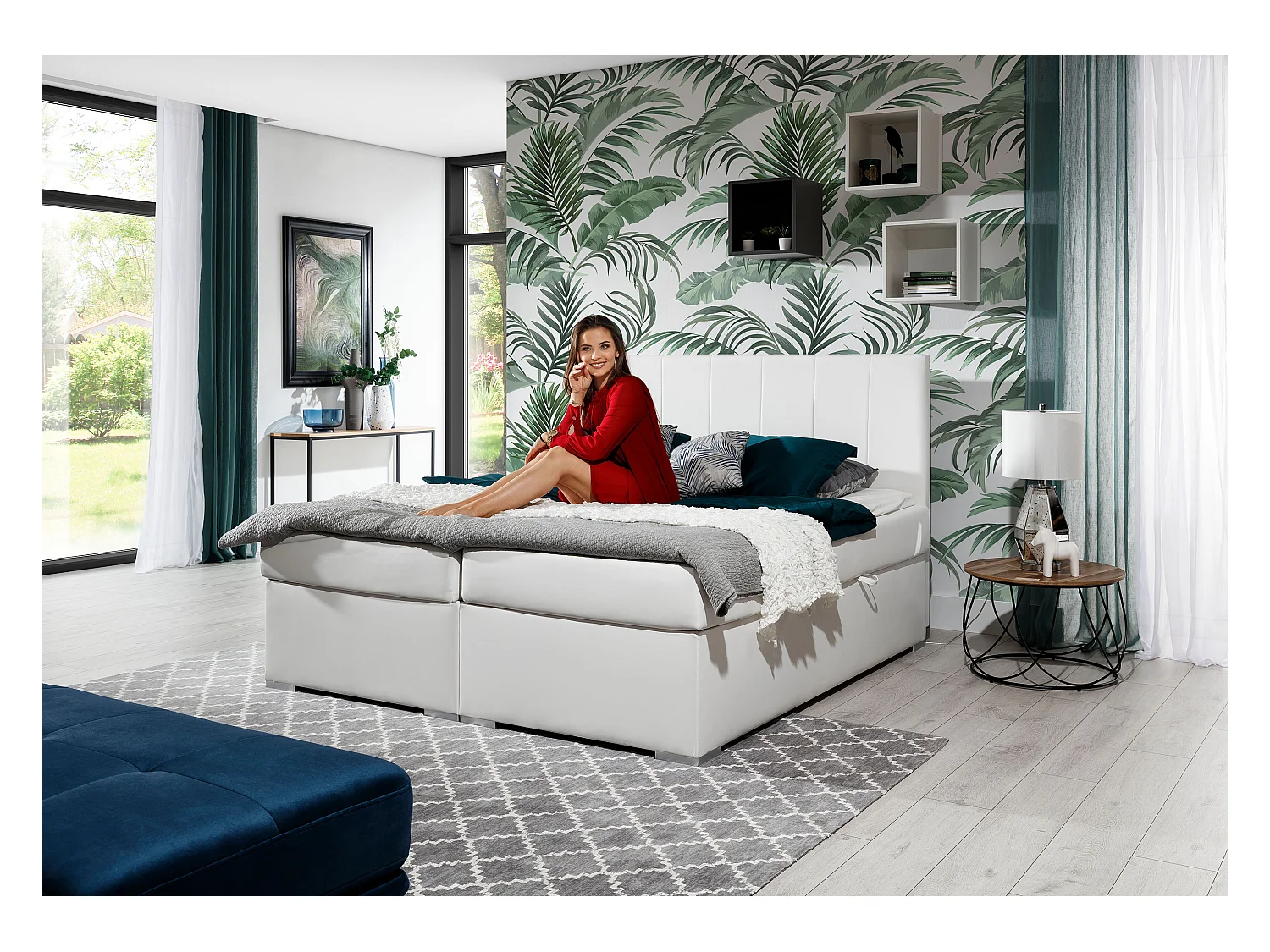 Zwart imitatieleren continentaal bed met Louna matras en topper-Slapen 180x200cm