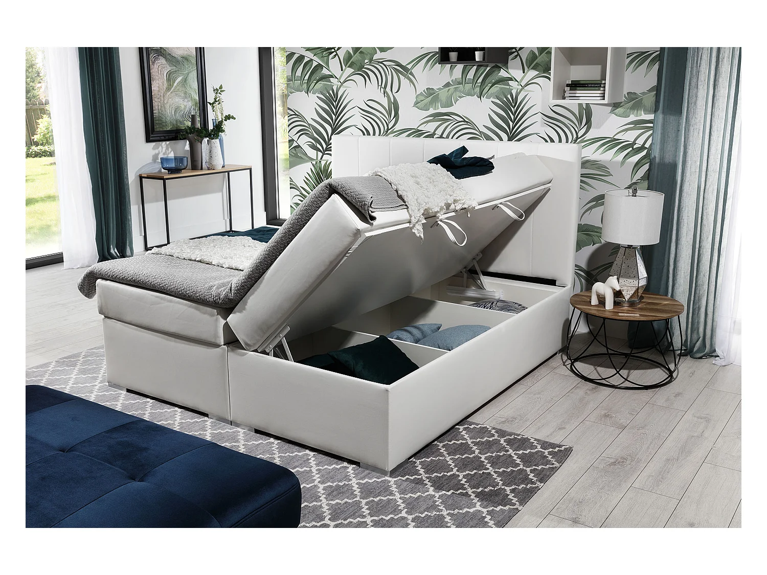 Zwart imitatieleren continentaal bed met Louna matras en topper-Slapen 180x200cm