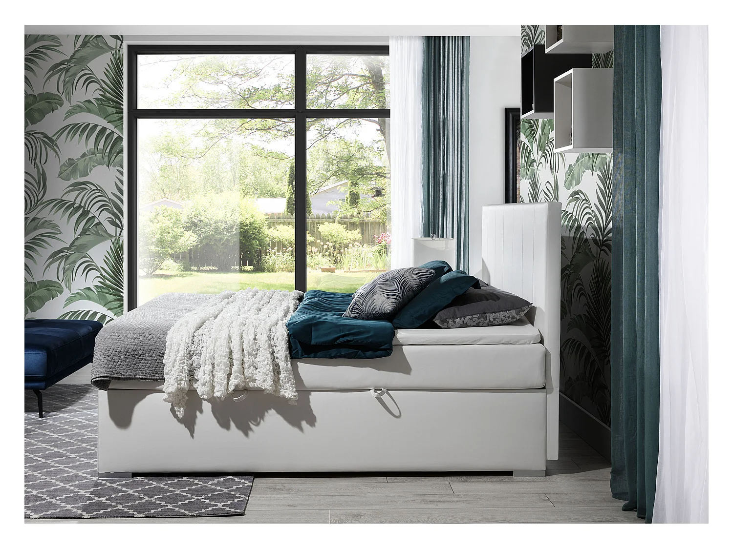 Zwart imitatieleren continentaal bed met Louna matras en topper-Slapen 180x200cm