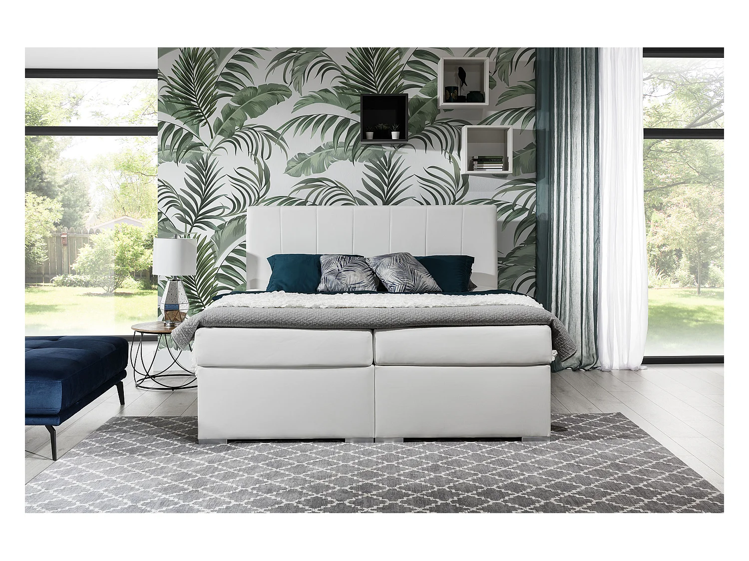 Zwart imitatieleren continentaal bed met Louna matras en topper-Slapen 180x200cm