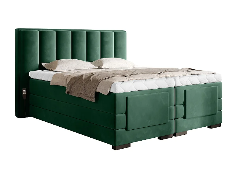 Lit boxspring électrique tissu vert avec matelas et surmatelas Arkos-140x200