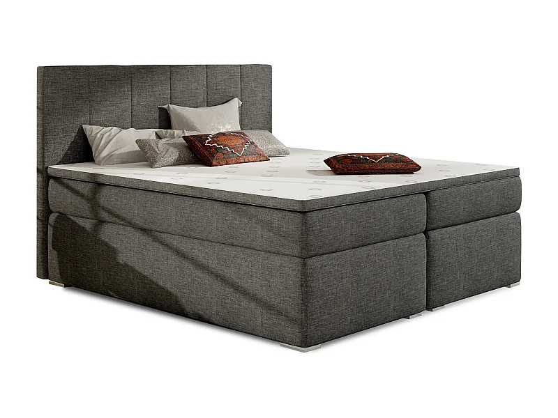 Lit continental tissu gris avec matelas et surmatelas Louna-180x200