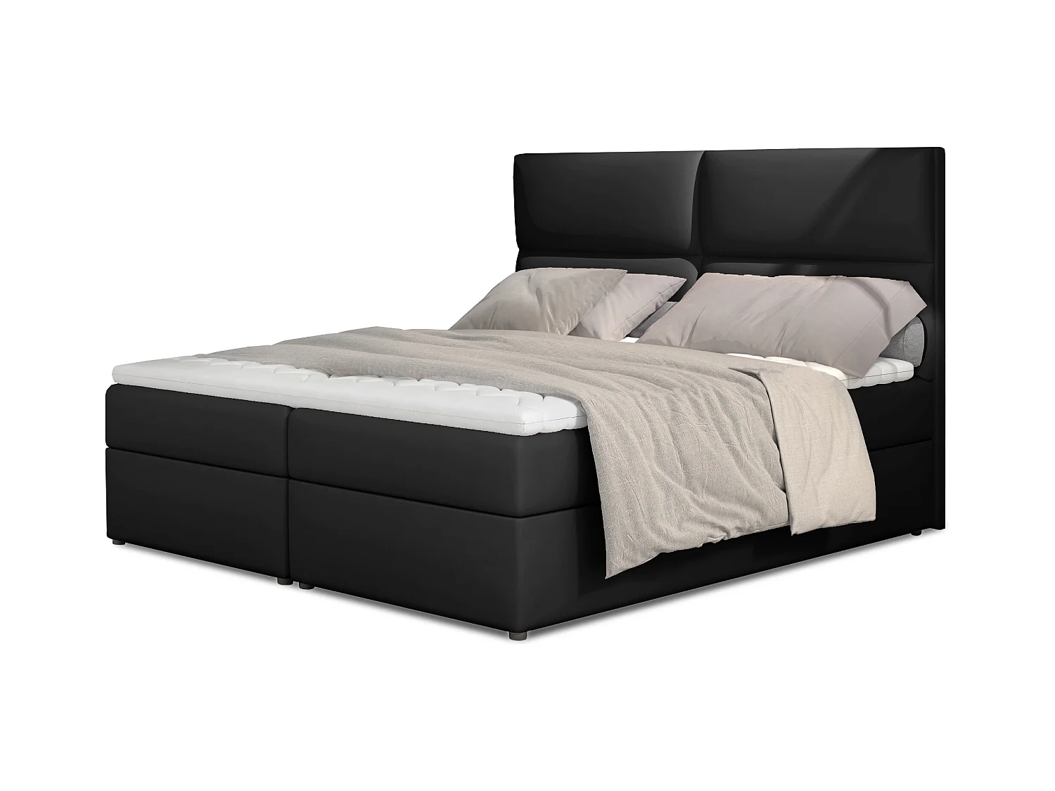 Lit continental capitonné simili cuir noir Weber-180x200