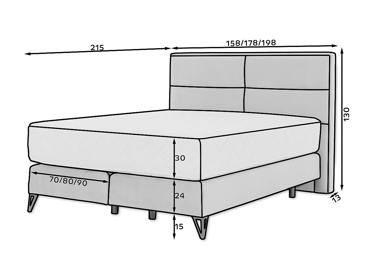 Tiempo blauwgroen fluwelen continentaal bed met latexmatras van 30 cm en zwart metalen poot-Slapen 180x200cm