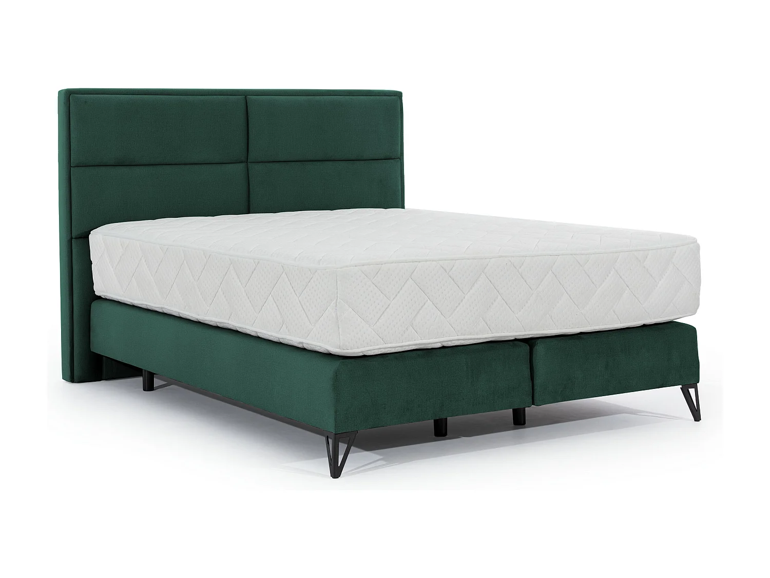 Tiempo continentaal bed in groene stof met latexmatras van 30 cm en zwart metalen poot-Slapen 180x200cm