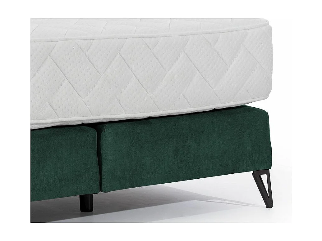 Tiempo continentaal bed in groene stof met latexmatras van 30 cm en zwart metalen poot-Slapen 180x200cm