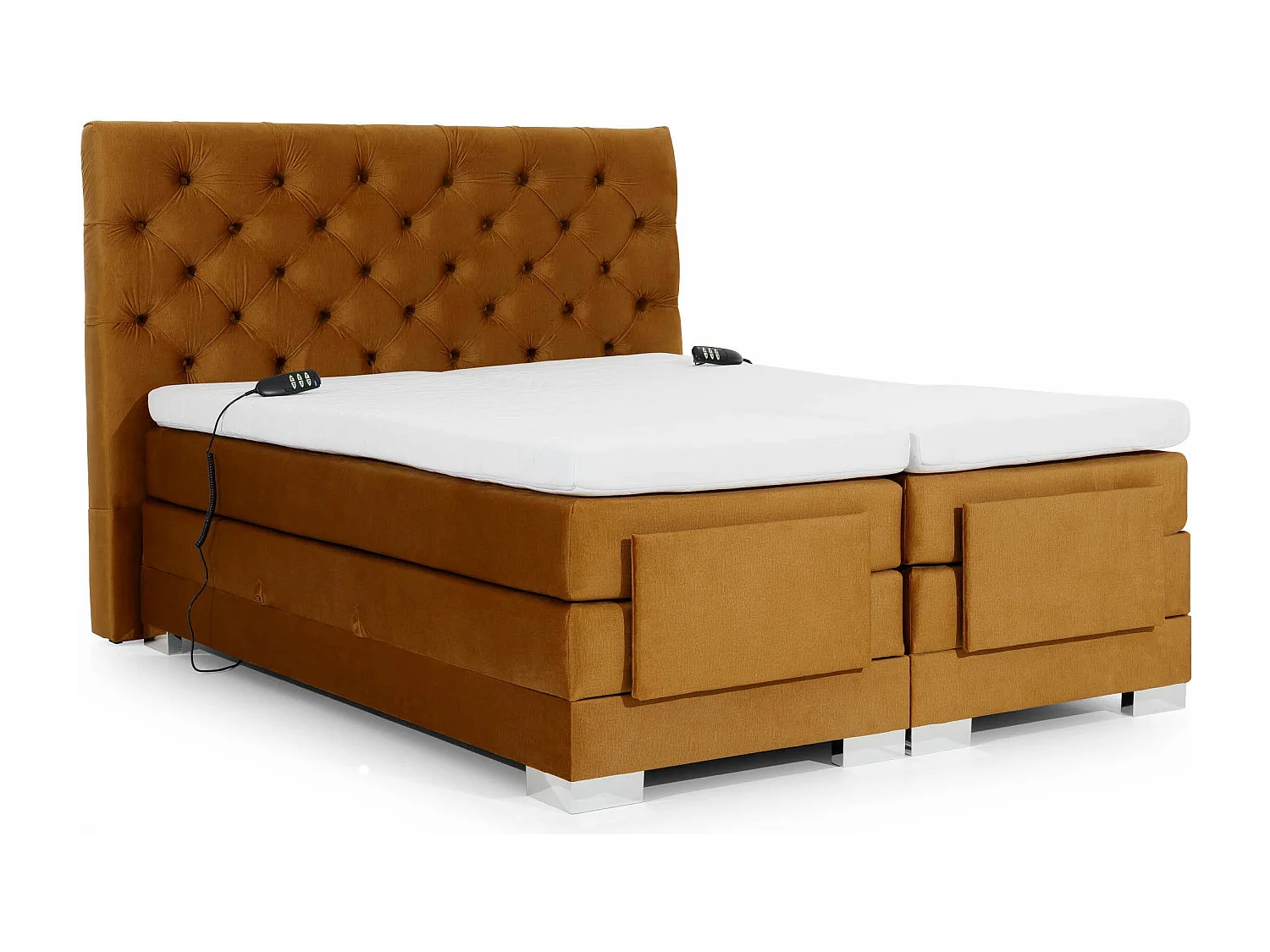 Mosterdfluweel elektrisch continentaal bed met Karmen-matras en bovenmatras-Slapen 140x200cm