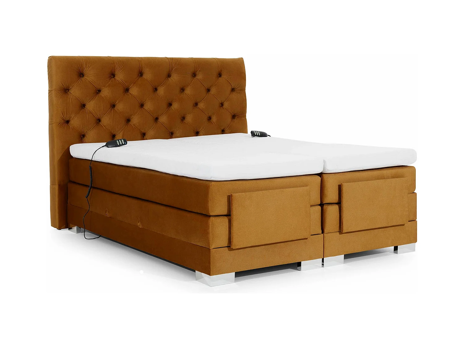 Lit continental électrique velours moutarde avec matelas et surmatelas Karmen-140x200