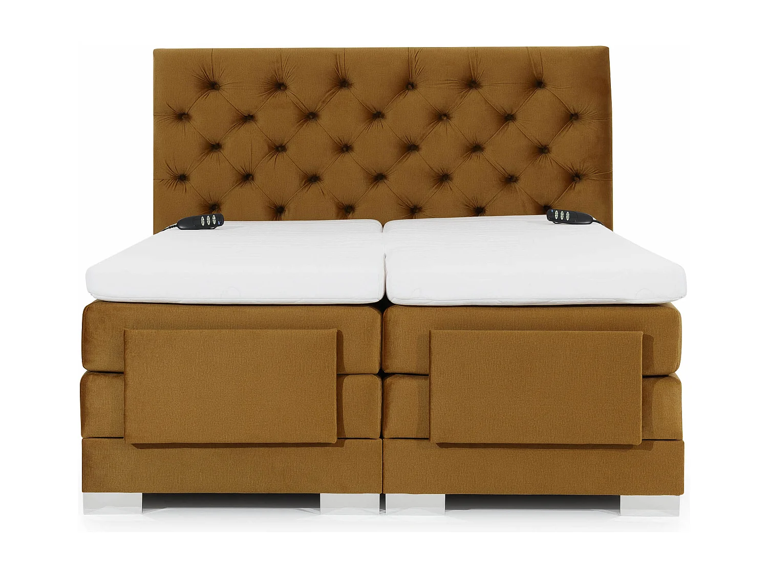 Lit continental électrique velours moutarde avec matelas et surmatelas Karmen-140x200