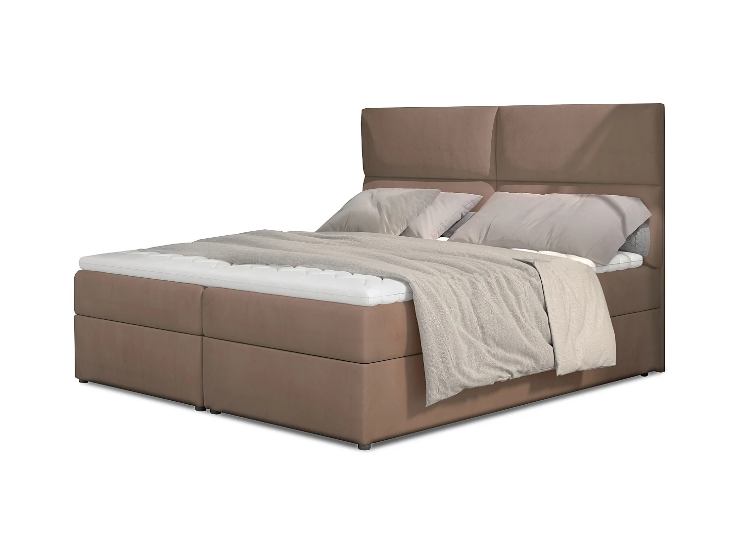 Lit continental capitonné velours marron clair Weber-140x200
